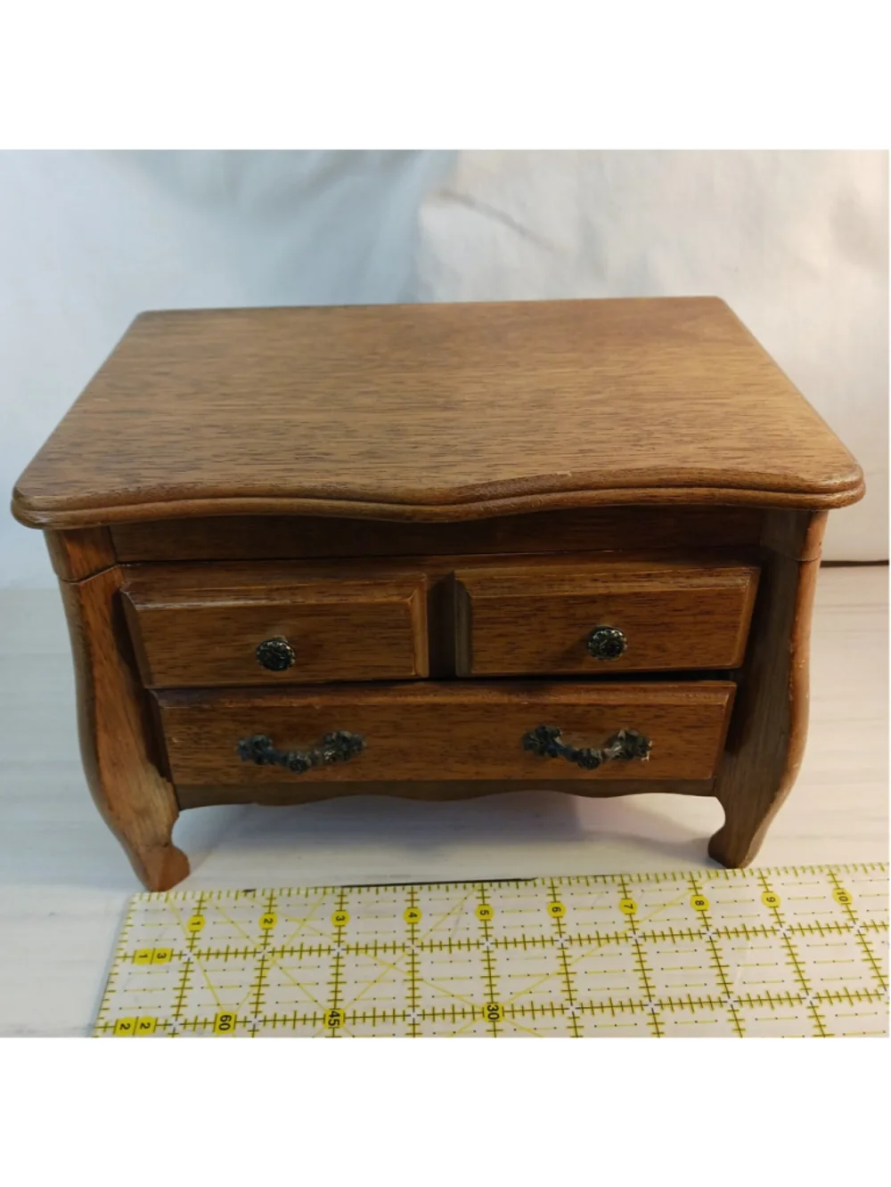 VTG Real Wood Wooden Musical Jewelry Box with Mirror & Drawer Red Interior